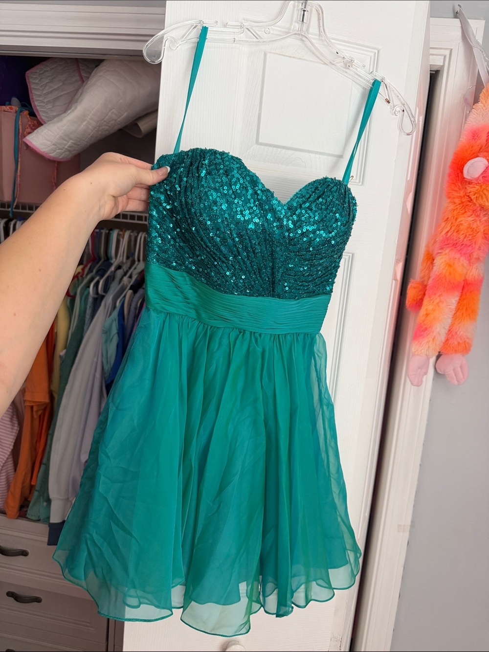 Teal Sequin Sweetheart Party Dress